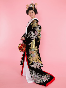 黒地花車桜吹雪（004-085）