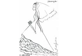 「JUNKO KOSHINO」イメージ：来月発表するドレスの1つ。「Triangle（トライアングル/三角形）」をイメージした、大人向けのシンプルなドレス。ブーケをもつ手の動きを見せて、チャーミングな花嫁に。