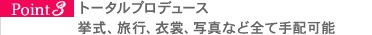 Point 3　トータルプロデュース　挙式、旅行、衣裳、写真など全て手配可能