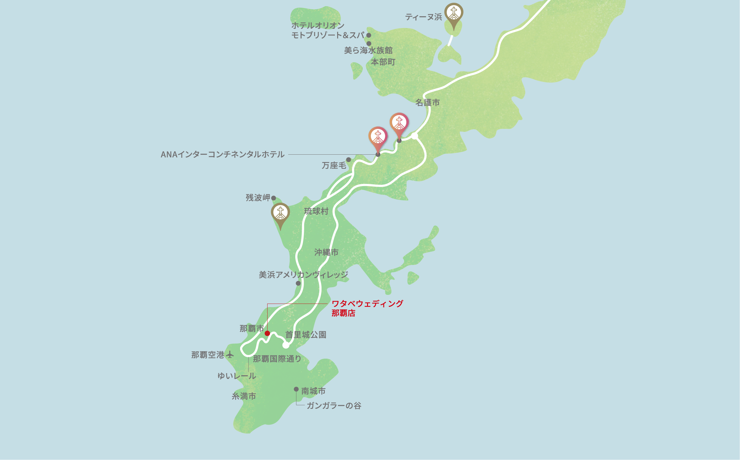 沖縄本島のチャペルマップ