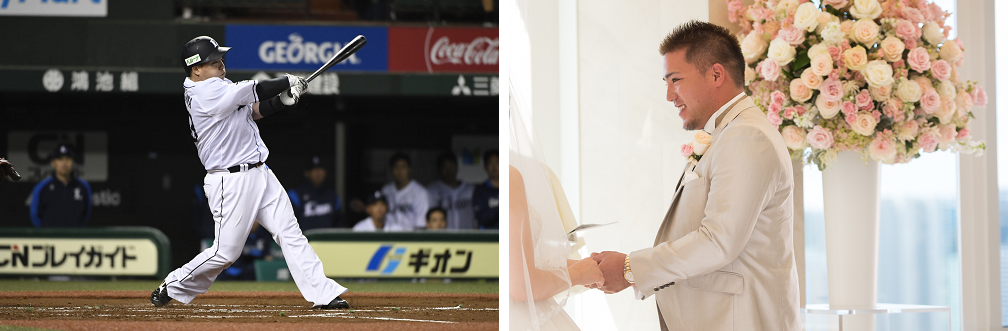 (左)山川穂高選手(右)山川穂高選手の挙式の様子