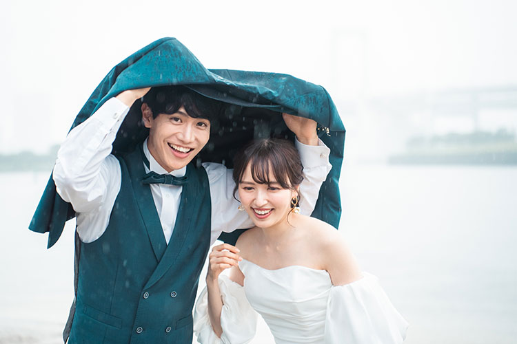 前撮り撮影で雨