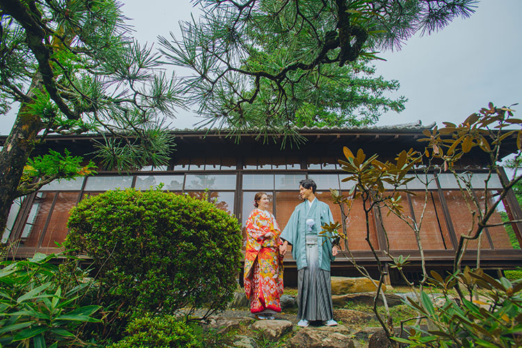 仙台の日本庭園（輪王寺）でのフォトウェディング（和装）