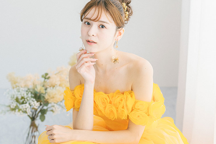 カラードレスの和装で前撮りした花嫁