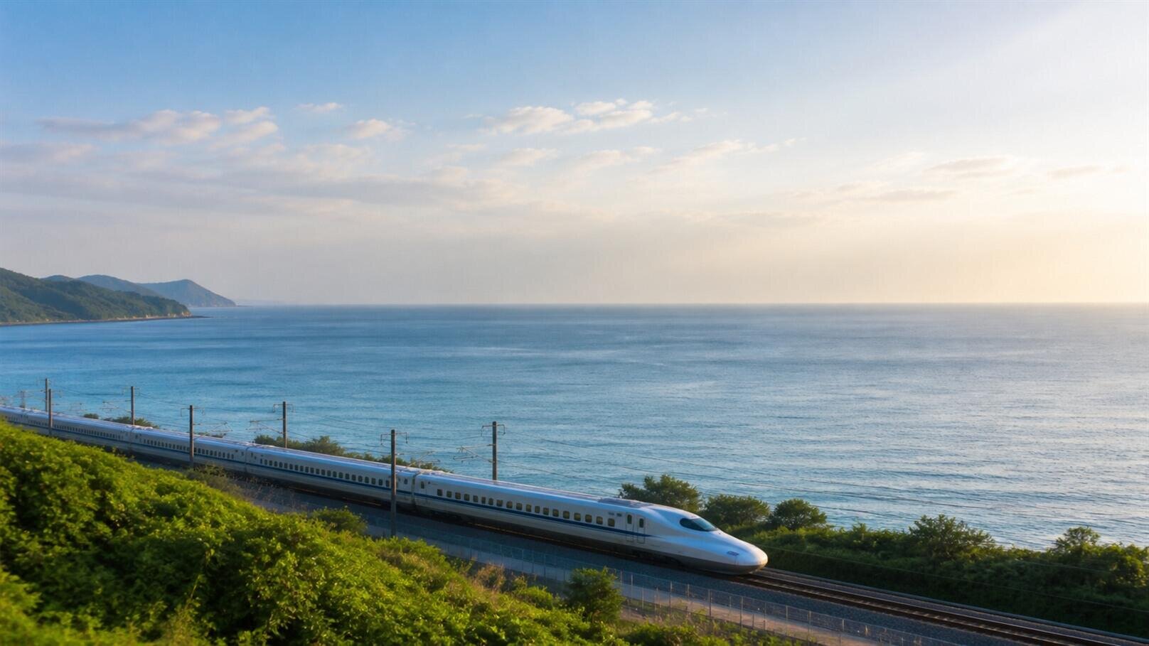 海沿いを走る新幹線と相模湾のイメージ